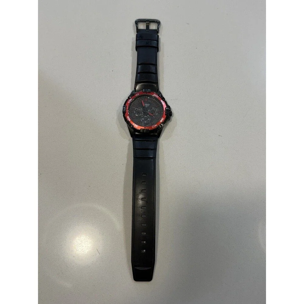 Casio MTD-1069 5071 Men’s Black Red Analog Watch 100M New Battery Working